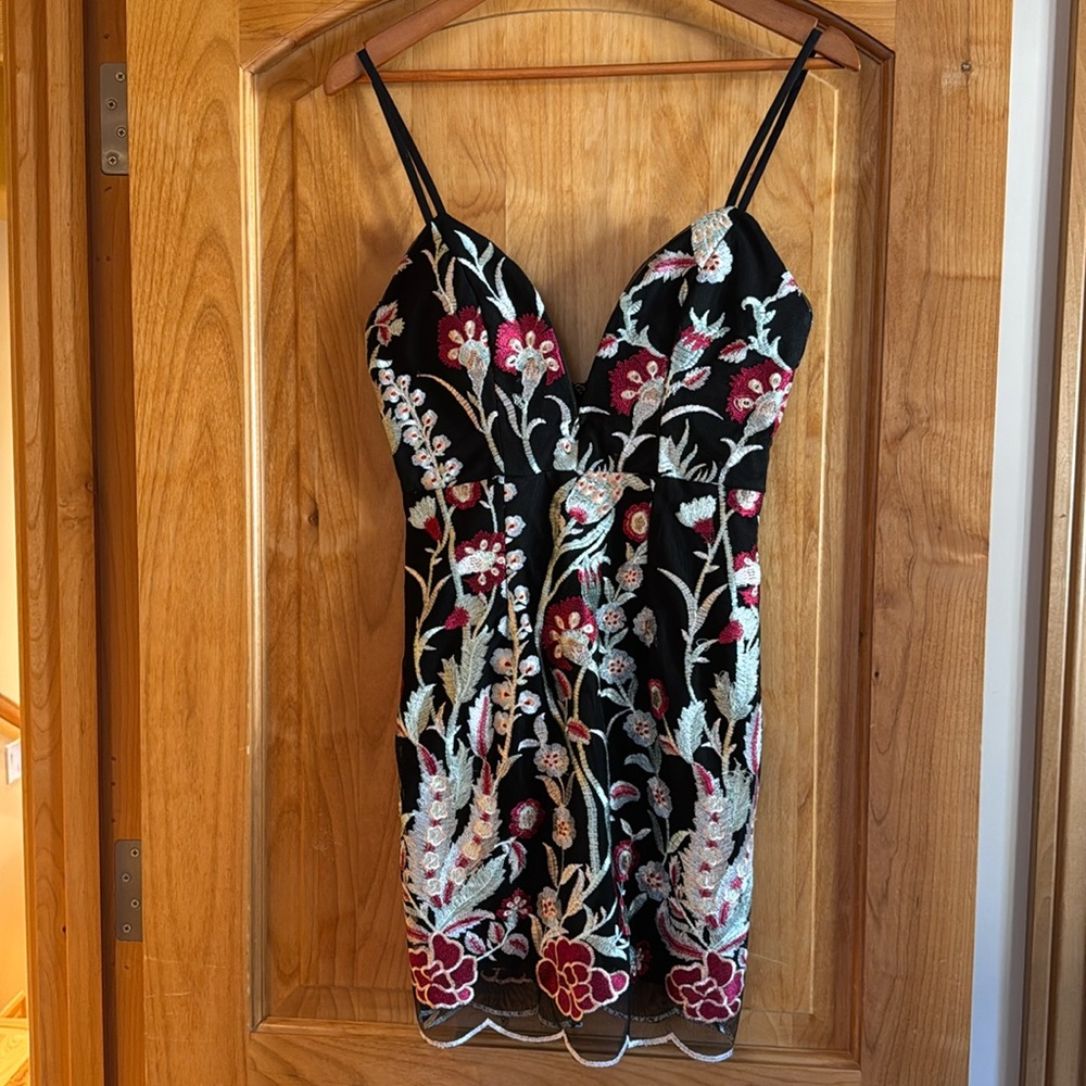 Embroidered Strappy Mini Dress